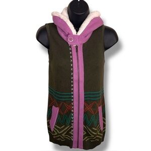 New Girls Size 10 Matilda Jane Big Idea Vest Knit Olive Green Fleece Hooded